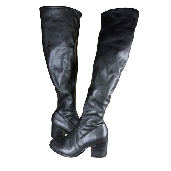 Steve Madden Black Faux Leather Over The Knee Stretch Sock Boots Size 10 - Picture 2 of 8